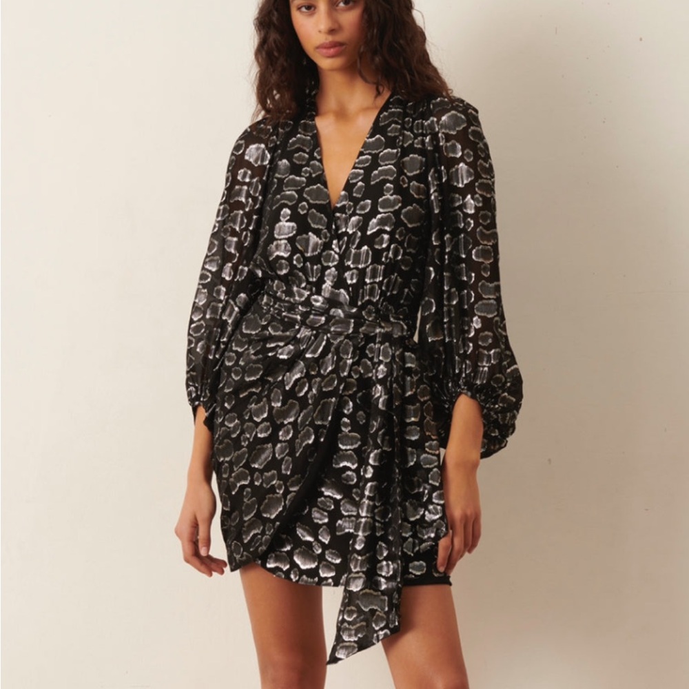 Ba&sh Ginger Silk Jacquard Wrap Dress